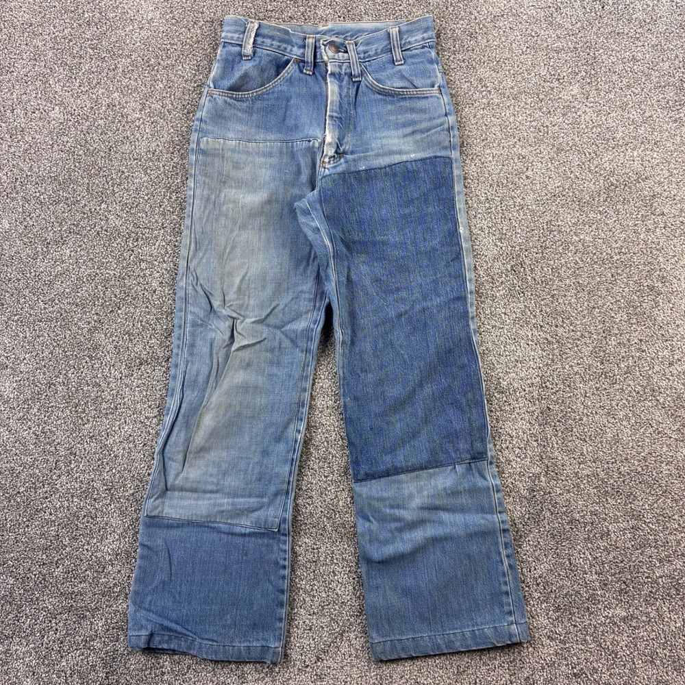 Vintage 70s Montgomery Ward Jeans Kids 25x27 Patchwork Double Knee Distressed